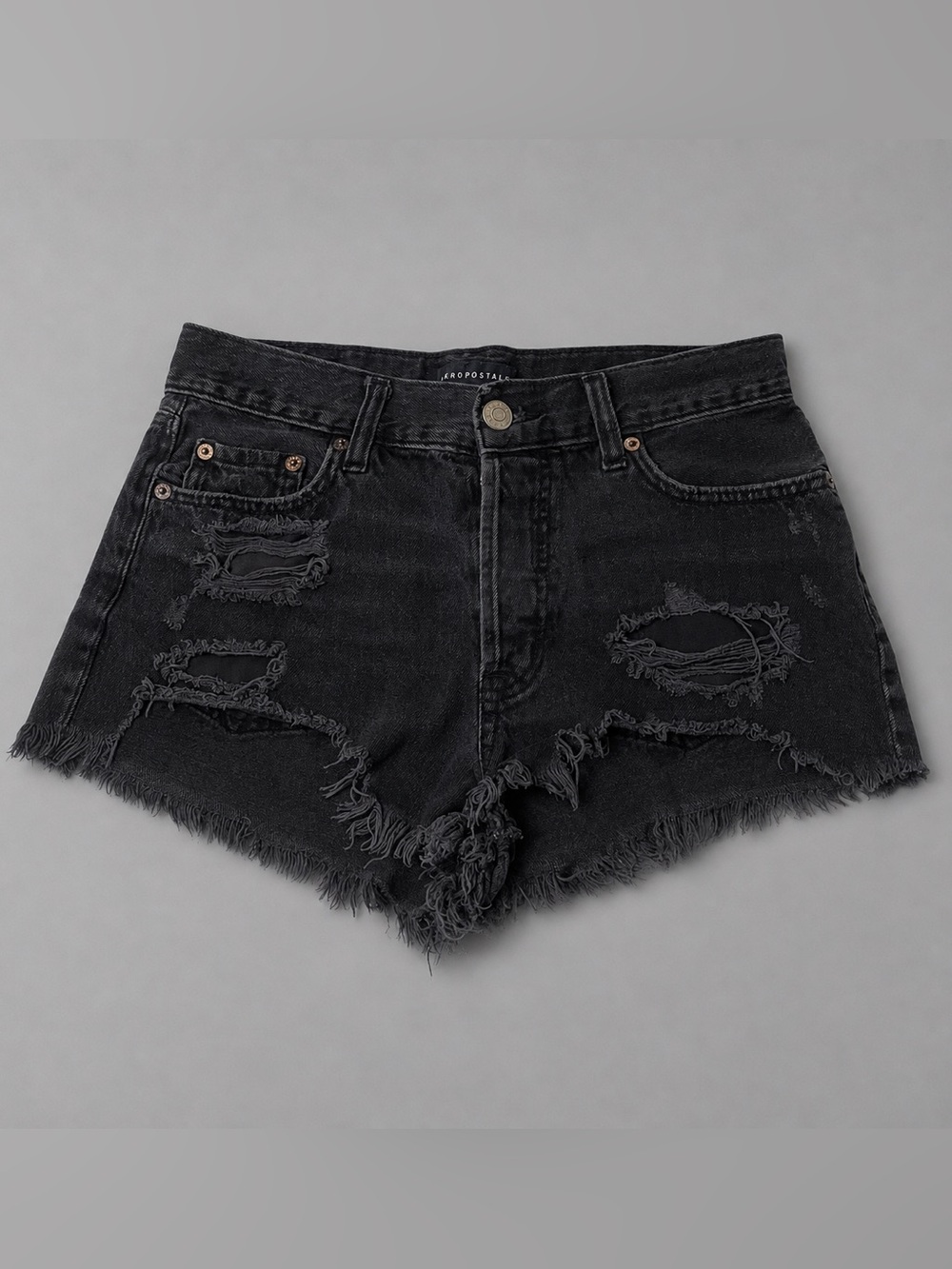 Aéropostale Women’s Size 2 Black Distressed Denim Boyfriend Shorts Frayed Hem